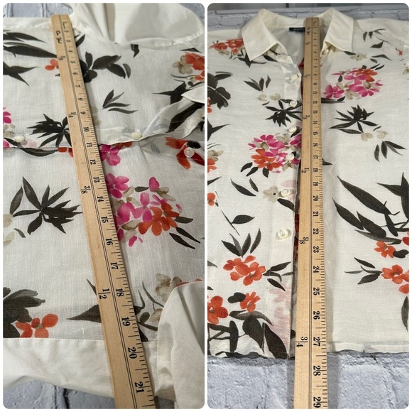 Lot of 2 Worth Button up tops blouses size Medium Floral Cream White Linen Silk - Picture 11 of 16